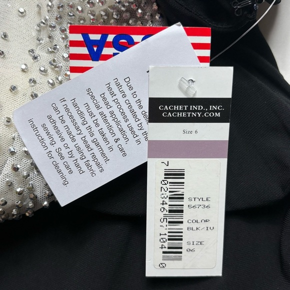 CACHET Sleeveless Beaded Cowl Neck Long Formal Dress Size 6 Black Ivory NEW - Picture 9 of 9